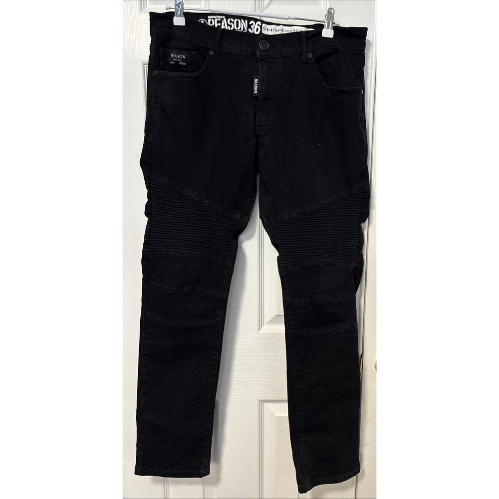 Reason New York Men's 36 Black Jeans Skater Urban Streetwear Stretch‎ Moto Biker
